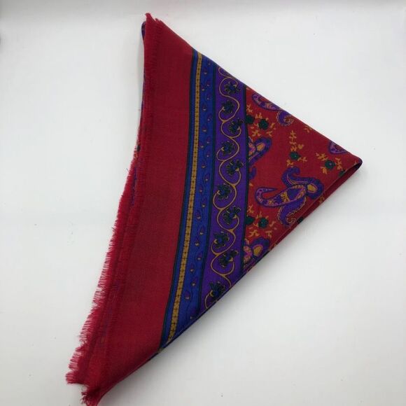 Vintage Baar Beards 100% Wool Paisley Women's Red Square Scarf Abstract Floral - Picture 8 of 9